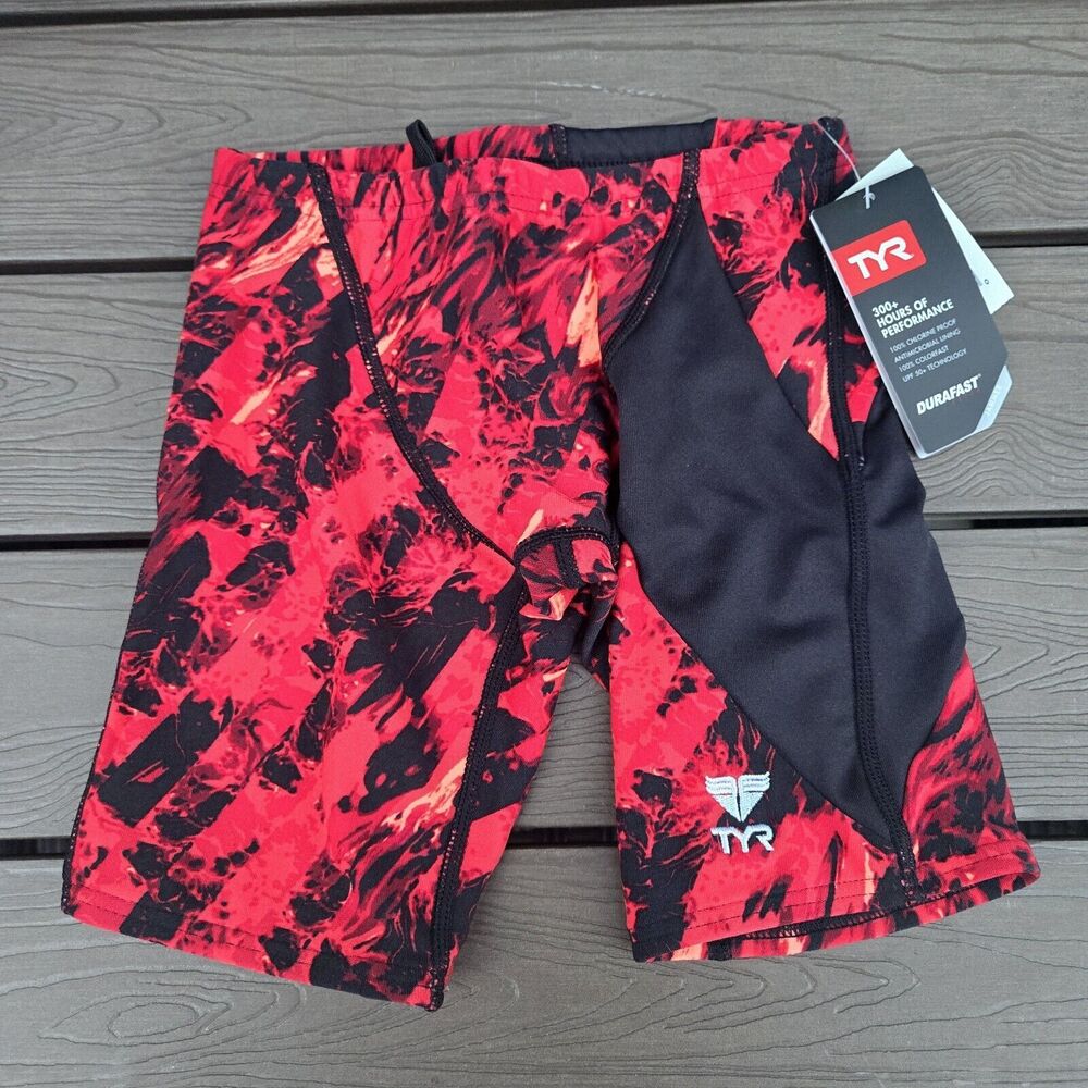 TYR Durafast Glisade  Swimwear Boy Red/Black Jammers Size 22 New